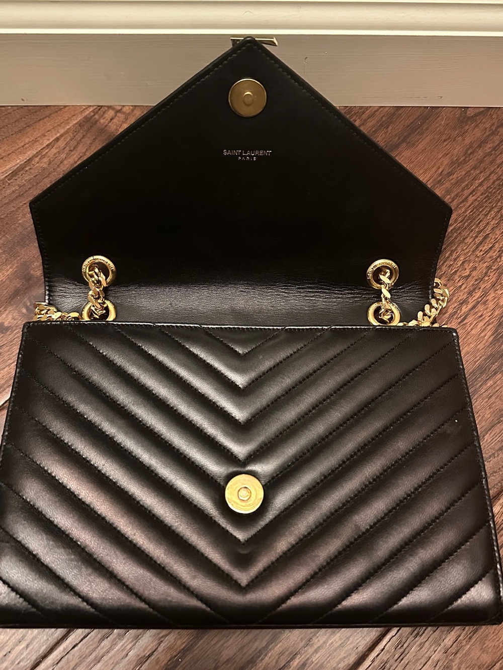 Saint Laurent Black Quilted Chevron Leather Shoulder Bag with Gold Hardware - Picture 2 of 9